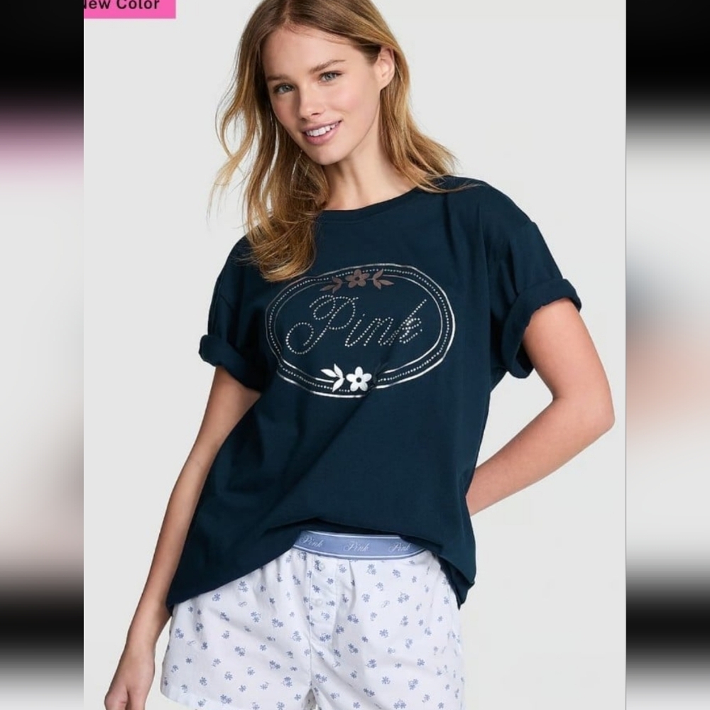 Nwt Navy Bling Cotton Tee By Victorias Secret Pink
